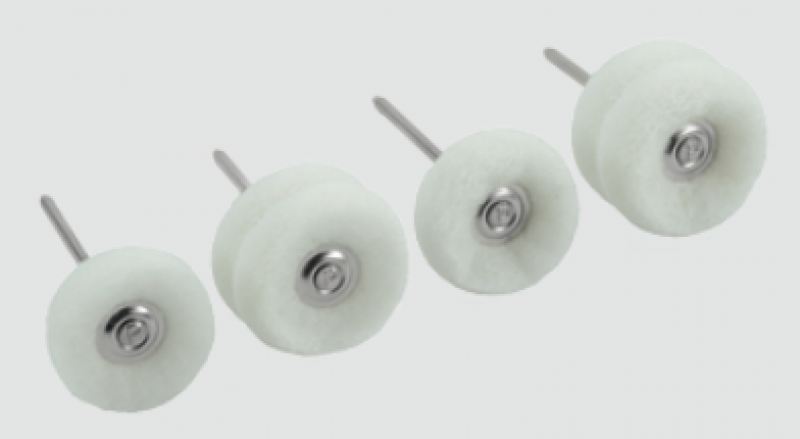 MINIATURBÜRSTEN, FLEECE FEIN (WEISS) Miniaturbürsten mit feinem weißen Fleece / Körnung  1.000 – montiert für das Handstück Ve.12St.